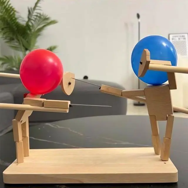Alt view image 2 of 7 - Handmade Wooden Fencing Puppets - 2024 New Pop the Balloon Game, Boom of Balloons Game, Punching Whack a Pack Balloon Man Battle Bots Arena Adult Party Games for Groups (with 50pcs balloons)