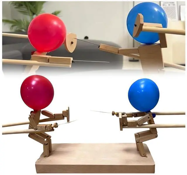 Main image of Handmade Wooden Fencing Puppets - 2024 New Pop the Balloon Game, Boom of Balloons Game, Punching Whack a Pack Balloon Man Battle Bots Arena Adult Party Games for Groups (with 50pcs balloons)