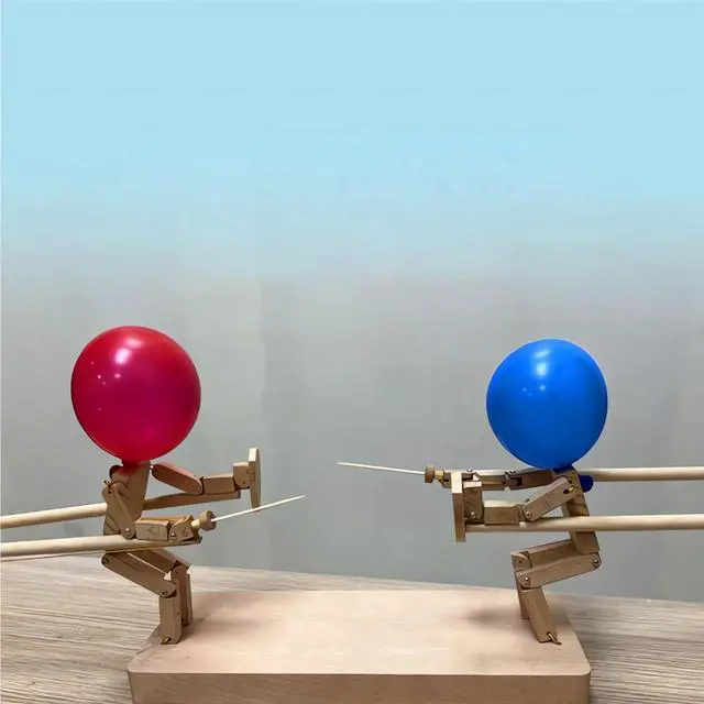 Alt view image 5 of 7 - Handmade Wooden Fencing Puppets - 2024 New Pop the Balloon Game, Boom of Balloons Game, Punching Whack a Pack Balloon Man Battle Bots Arena Adult Party Games for Groups (with 50pcs balloons)