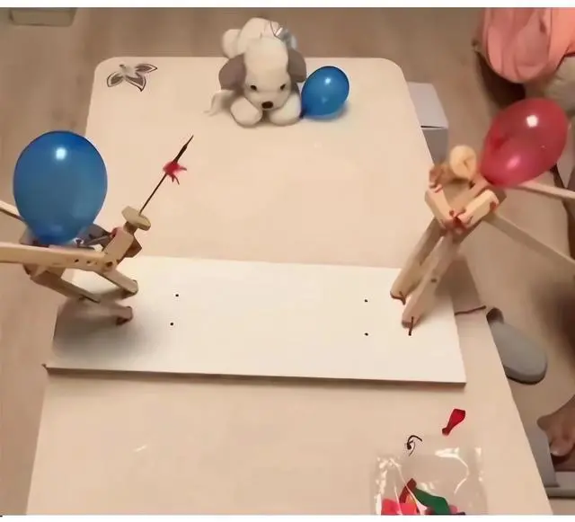 Alt view image 4 of 7 - Handmade Wooden Fencing Puppets - 2024 New Pop the Balloon Game, Boom of Balloons Game, Punching Whack a Pack Balloon Man Battle Bots Arena Adult Party Games for Groups (with 50pcs balloons)