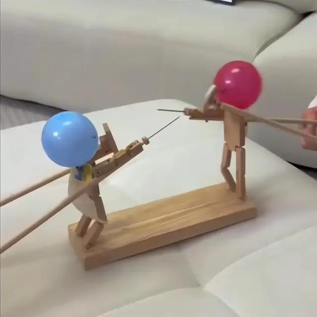 Alt view image 6 of 7 - Handmade Wooden Fencing Puppets - 2024 New Pop the Balloon Game, Boom of Balloons Game, Punching Whack a Pack Balloon Man Battle Bots Arena Adult Party Games for Groups (with 50pcs balloons)