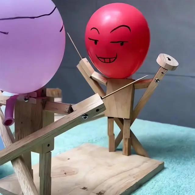 Alt view image 3 of 7 - Handmade Wooden Fencing Puppets - 2024 New Pop the Balloon Game, Boom of Balloons Game, Punching Whack a Pack Balloon Man Battle Bots Arena Adult Party Games for Groups (with 50pcs balloons)