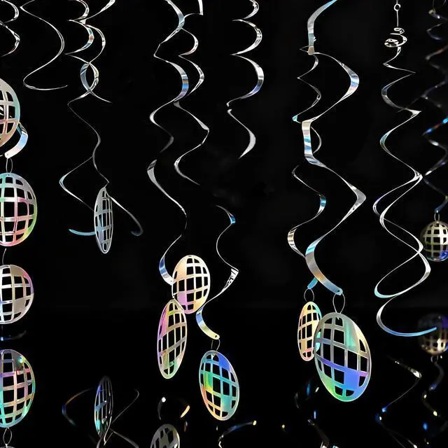 Main image of Disco Hanging Swirl Set Party Decorations, 48 Pcs, Disco Ball Party Supplies Sign,Silver