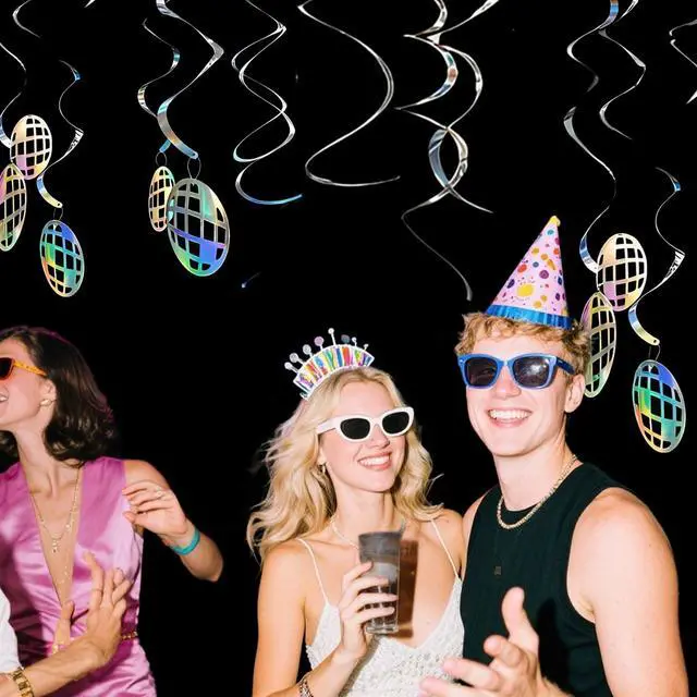 Alt view image 2 of 4 - Disco Hanging Swirl Set Party Decorations, 48 Pcs, Disco Ball Party Supplies Sign,Silver