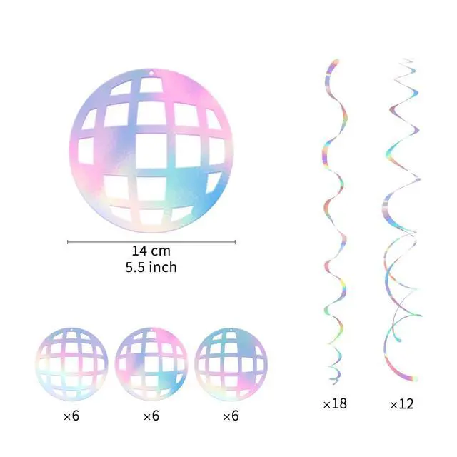 Alt view image 4 of 4 - Disco Hanging Swirl Set Party Decorations, 48 Pcs, Disco Ball Party Supplies Sign,Silver