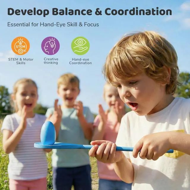Alt view image 4 of 6 - 12 PCS Egg Spoon Race Game Sets, Wooden Balance Relay Games for Kids Carnival Birthday Party Outdoor Spring Group Obstacle Course Game Field Day Party Favors