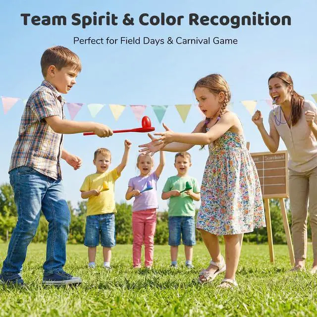 Alt view image 3 of 6 - 12 PCS Egg Spoon Race Game Sets, Wooden Balance Relay Games for Kids Carnival Birthday Party Outdoor Spring Group Obstacle Course Game Field Day Party Favors