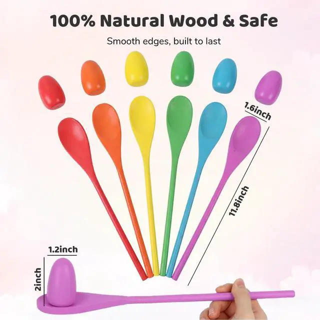 Alt view image 6 of 6 - 12 PCS Egg Spoon Race Game Sets, Wooden Balance Relay Games for Kids Carnival Birthday Party Outdoor Spring Group Obstacle Course Game Field Day Party Favors
