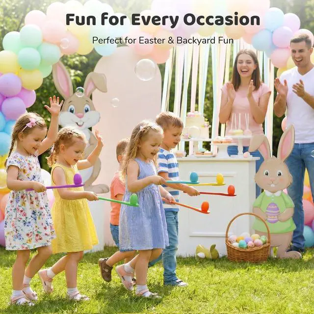 Alt view image 2 of 6 - 12 PCS Egg Spoon Race Game Sets, Wooden Balance Relay Games for Kids Carnival Birthday Party Outdoor Spring Group Obstacle Course Game Field Day Party Favors