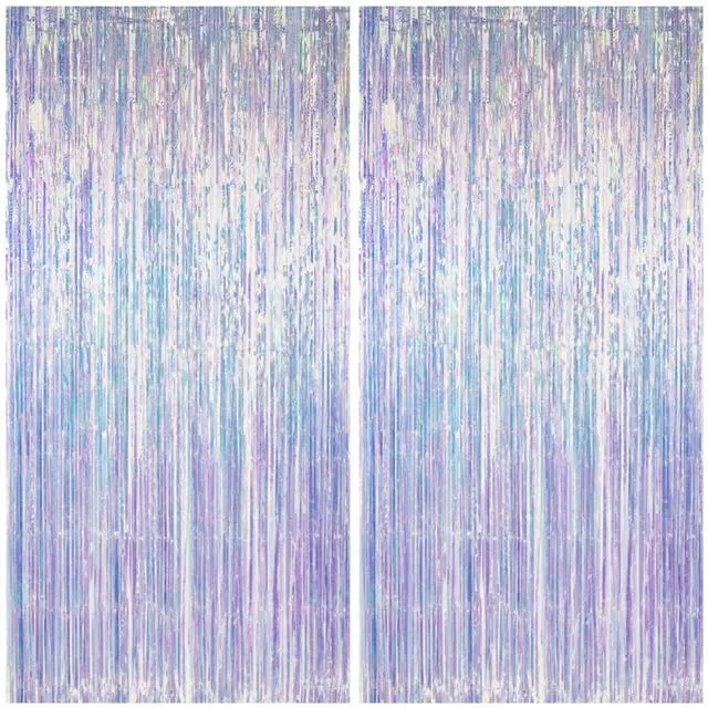 Main image of Thicken Iridescent Party Streamers 2 Pack 3.3x6.6 FT, Holographic Foil Fringe Tinsel Backdrop Curtains for Birthday/Mermaid/Frozen/Bachelorette/Sea/Euphoria Party Decorations