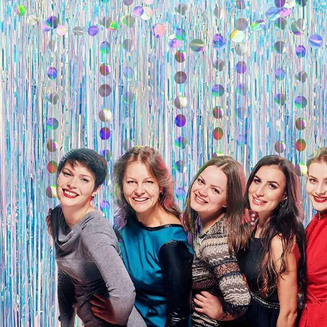 Alt view image 2 of 4 - Iridescent Tinsel Foil Fringe Backdrop Curtain Circle Garland Holographic Party Decorations Disco Birthday Wedding Graduation Christmas New Year Theme Party Streamer Decor