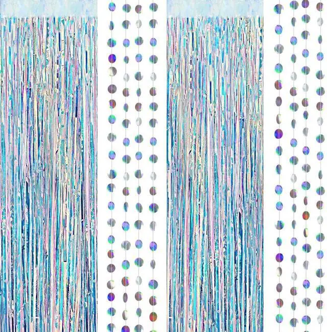 Alt view image 4 of 4 - Iridescent Tinsel Foil Fringe Backdrop Curtain Circle Garland Holographic Party Decorations Disco Birthday Wedding Graduation Christmas New Year Theme Party Streamer Decor
