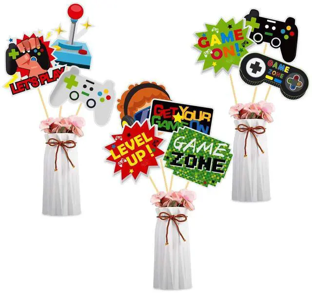 Main image of 30 Pieces Video Game Gaming Party Table Toppers, Funny Game Zone Centerpieces Sticks Table Decorations Game On Birthday Party Decor Photo Booth Props for Boys Birthday Party Favors