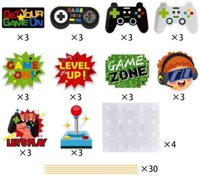 Alt view image 4 of 7 - 30 Pieces Video Game Gaming Party Table Toppers, Funny Game Zone Centerpieces Sticks Table Decorations Game On Birthday Party Decor Photo Booth Props for Boys Birthday Party Favors