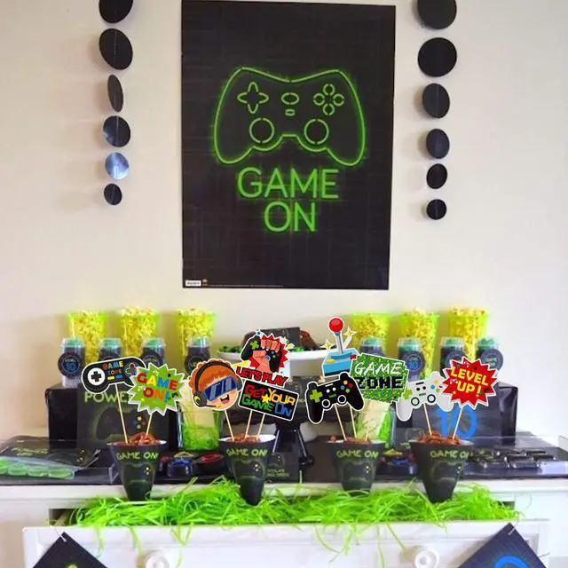 Alt view image 6 of 7 - 30 Pieces Video Game Gaming Party Table Toppers, Funny Game Zone Centerpieces Sticks Table Decorations Game On Birthday Party Decor Photo Booth Props for Boys Birthday Party Favors