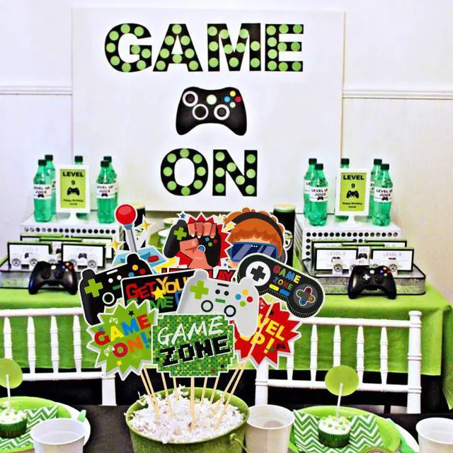 Alt view image 7 of 7 - 30 Pieces Video Game Gaming Party Table Toppers, Funny Game Zone Centerpieces Sticks Table Decorations Game On Birthday Party Decor Photo Booth Props for Boys Birthday Party Favors