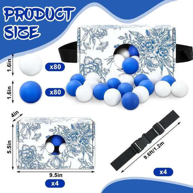 Alt view image 2 of 7 - 4 Pack Shaking Swing Balls Game Set Waist Shake Box Kit with Blue White Ping Pong Balls Chinoiserie Blue Flower Game Boxes for Bachelorette Party Wedding Bride Shower