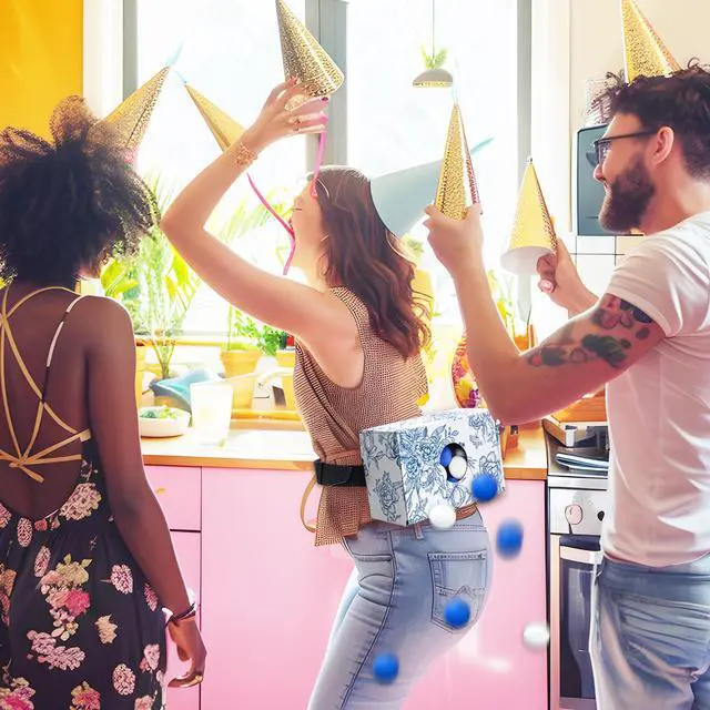 Alt view image 6 of 7 - 4 Pack Shaking Swing Balls Game Set Waist Shake Box Kit with Blue White Ping Pong Balls Chinoiserie Blue Flower Game Boxes for Bachelorette Party Wedding Bride Shower