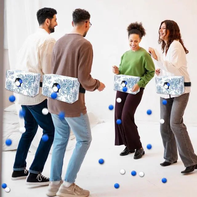Alt view image 7 of 7 - 4 Pack Shaking Swing Balls Game Set Waist Shake Box Kit with Blue White Ping Pong Balls Chinoiserie Blue Flower Game Boxes for Bachelorette Party Wedding Bride Shower