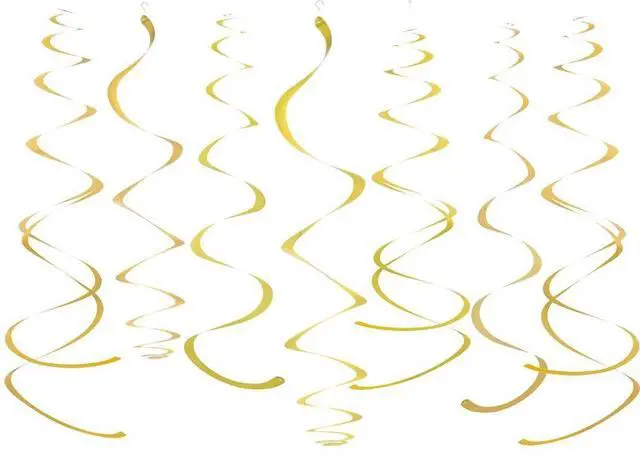 Main image of Gold Party Hanging Swirl Decorations Plastic Streamer for Ceiling, Pack of 28