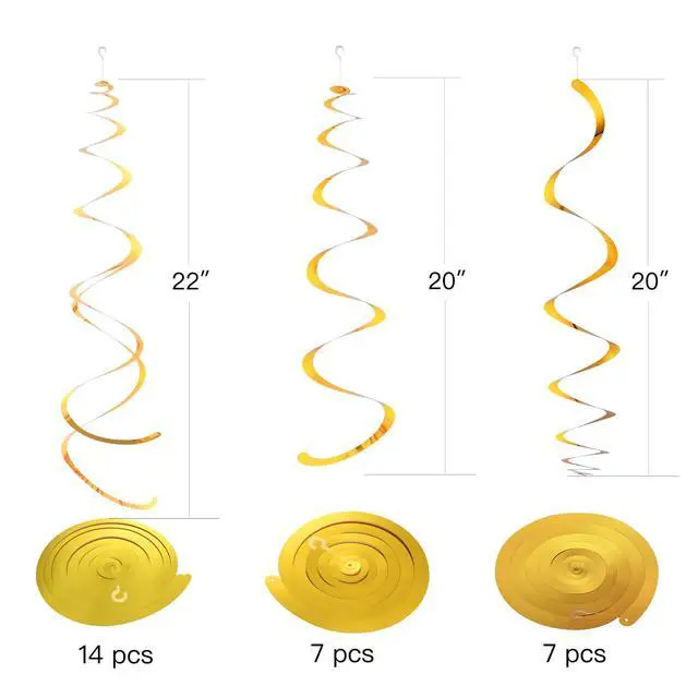 Alt view image 2 of 2 - Gold Party Hanging Swirl Decorations Plastic Streamer for Ceiling, Pack of 28
