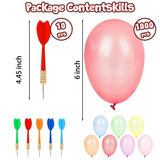 Alt view image 3 of 6 - 1000PCS Carnival Games Darts & Balloons Set, 6inch Circus Decorations Water Balloons with 10PCS Darts for Carnival Party Supplies
