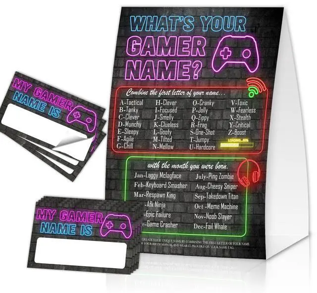 Main image of Gamer Birthday Party Decorations, Funny Video Game Party Night Favors Set,What's Your Gamer Name Perfect for Birthday Party Baby Shower Activities(31pcs)