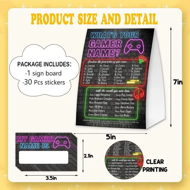 Alt view image 2 of 6 - Gamer Birthday Party Decorations, Funny Video Game Party Night Favors Set,What's Your Gamer Name Perfect for Birthday Party Baby Shower Activities(31pcs)
