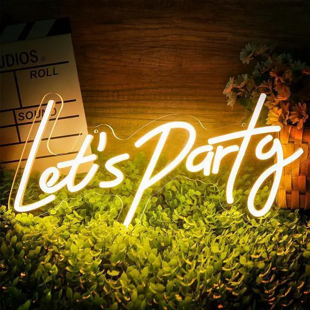 Main image of Lets Party Neon Sign for Party Wall Decor, 16.5x8.4 inch Compact Neon Party Decorations LED Glow Lights Supplies Accessories, Warm White