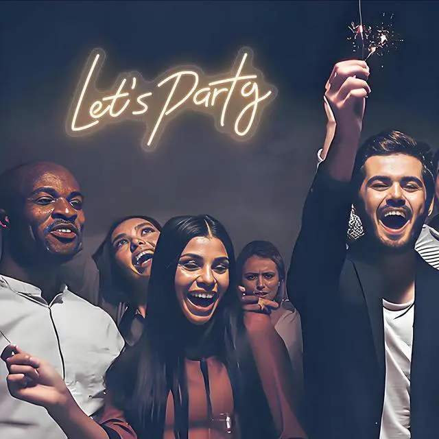 Alt view image 2 of 6 - Lets Party Neon Sign for Party Wall Decor, 16.5x8.4 inch Compact Neon Party Decorations LED Glow Lights Supplies Accessories, Warm White