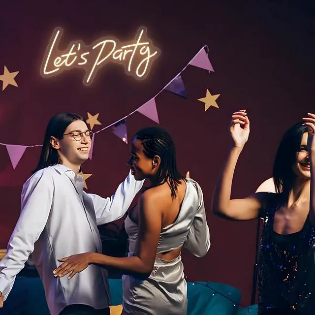 Alt view image 4 of 6 - Lets Party Neon Sign for Party Wall Decor, 16.5x8.4 inch Compact Neon Party Decorations LED Glow Lights Supplies Accessories, Warm White