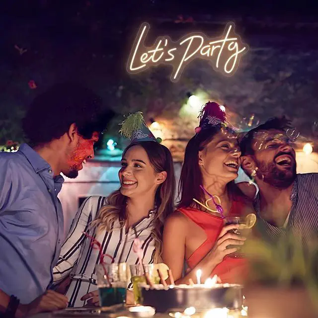 Alt view image 3 of 6 - Lets Party Neon Sign for Party Wall Decor, 16.5x8.4 inch Compact Neon Party Decorations LED Glow Lights Supplies Accessories, Warm White