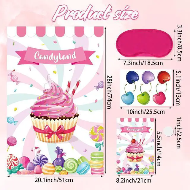 Alt view image 2 of 7 - Pin the Cherry on the Cupcake Game With 36 Pcs Cherries Large Cupcake Party Games Poster for Kids Girls Candy Birthday Party Carnival Party Supplies