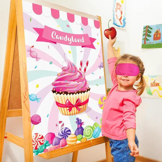 Alt view image 3 of 7 - Pin the Cherry on the Cupcake Game With 36 Pcs Cherries Large Cupcake Party Games Poster for Kids Girls Candy Birthday Party Carnival Party Supplies