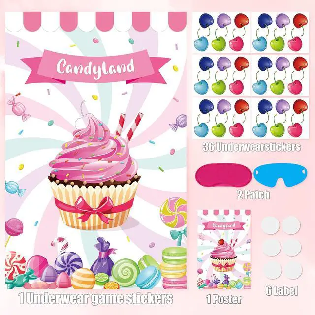 Alt view image 6 of 7 - Pin the Cherry on the Cupcake Game With 36 Pcs Cherries Large Cupcake Party Games Poster for Kids Girls Candy Birthday Party Carnival Party Supplies