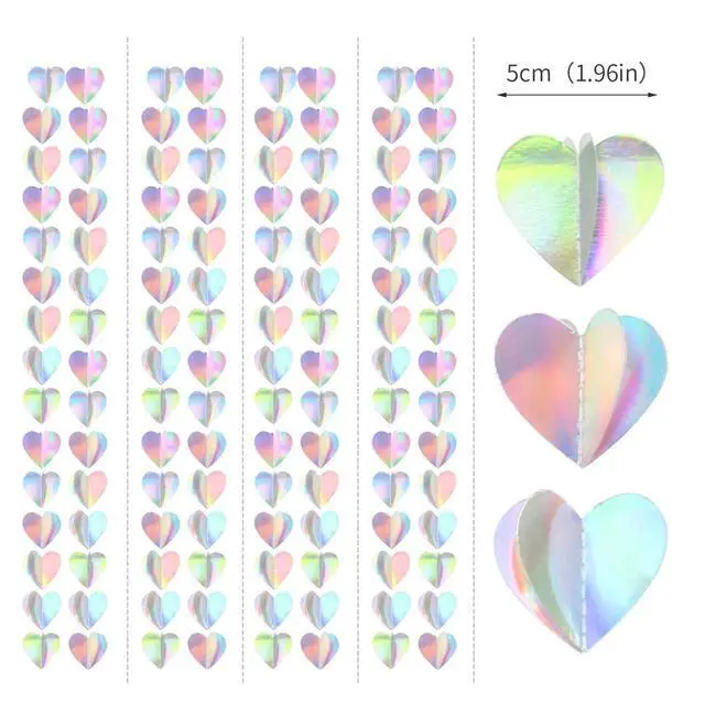 Alt view image 2 of 6 - Iridescent Disco-Holographic Party-Decorations Heart-Garland - 39Ft Galentines Valentines Day Wedding Hanging Paper Streamers Banner,Birthday Bachelorette Baby Bridal Shower Engagement Decor Ouruola