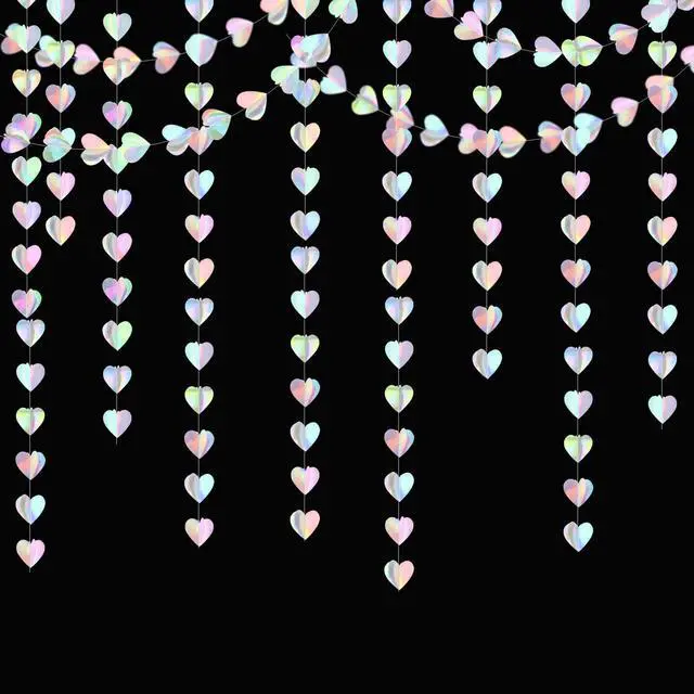 Alt view image 6 of 6 - Iridescent Disco-Holographic Party-Decorations Heart-Garland - 39Ft Galentines Valentines Day Wedding Hanging Paper Streamers Banner,Birthday Bachelorette Baby Bridal Shower Engagement Decor Ouruola