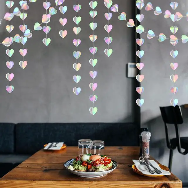 Alt view image 5 of 6 - Iridescent Disco-Holographic Party-Decorations Heart-Garland - 39Ft Galentines Valentines Day Wedding Hanging Paper Streamers Banner,Birthday Bachelorette Baby Bridal Shower Engagement Decor Ouruola