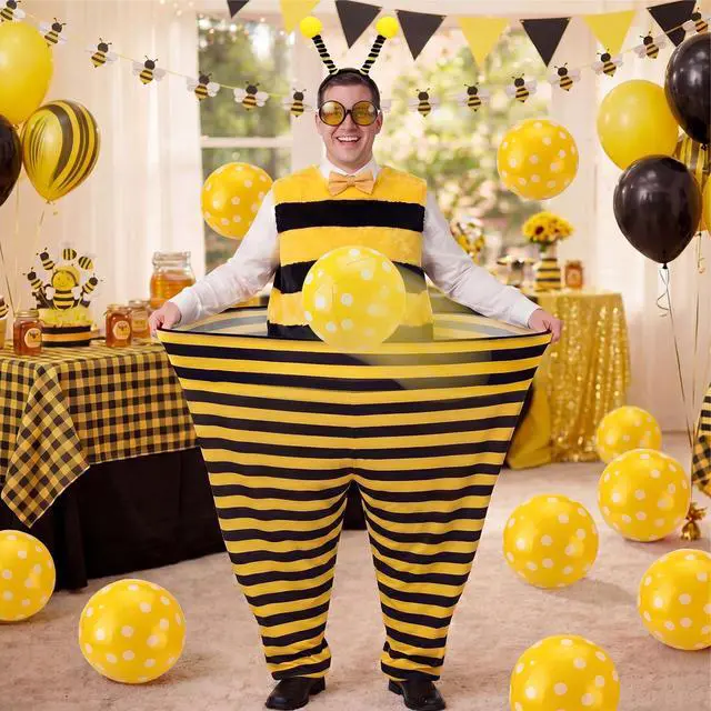 Alt view image 3 of 6 - 10 Piece Bee Granny Pants Yard Game Set for Adults, Toss Game with Oversized Pants, 6 Inflatable Balls, Hand Pump, Bee Antenna Headband & Glasses, Backyard Party Family Accessories