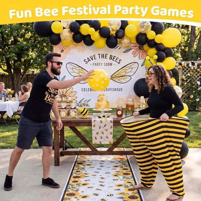 Alt view image 4 of 6 - 10 Piece Bee Granny Pants Yard Game Set for Adults, Toss Game with Oversized Pants, 6 Inflatable Balls, Hand Pump, Bee Antenna Headband & Glasses, Backyard Party Family Accessories