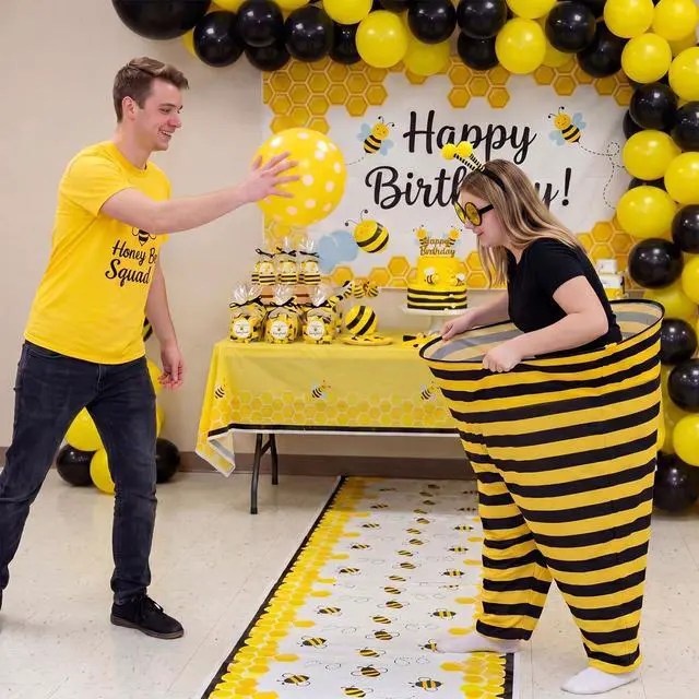 Alt view image 5 of 6 - 10 Piece Bee Granny Pants Yard Game Set for Adults, Toss Game with Oversized Pants, 6 Inflatable Balls, Hand Pump, Bee Antenna Headband & Glasses, Backyard Party Family Accessories