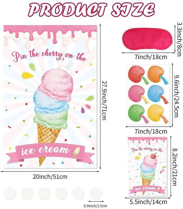 Alt view image 2 of 7 - Pin The Cherry On The Ice Cream Game With 36 Pcs Cherry Stickers Large Ice Cream Party Games Poster for Kids Ice Cream Birthday Party Carnival Party Supplies