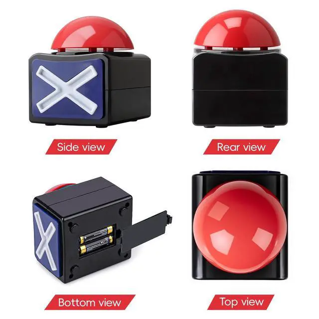 Alt view image 3 of 7 - 2 Pack Game Buzzers with Lights & Sound - Quiz Buzzer Buttons for Family Feud, Trivia, Talent Shows - Party Contest Props Red LED & 3-Second Alarm