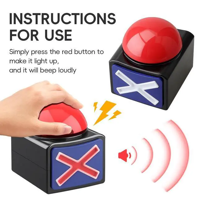 Alt view image 2 of 7 - 2 Pack Game Buzzers with Lights & Sound - Quiz Buzzer Buttons for Family Feud, Trivia, Talent Shows - Party Contest Props Red LED & 3-Second Alarm
