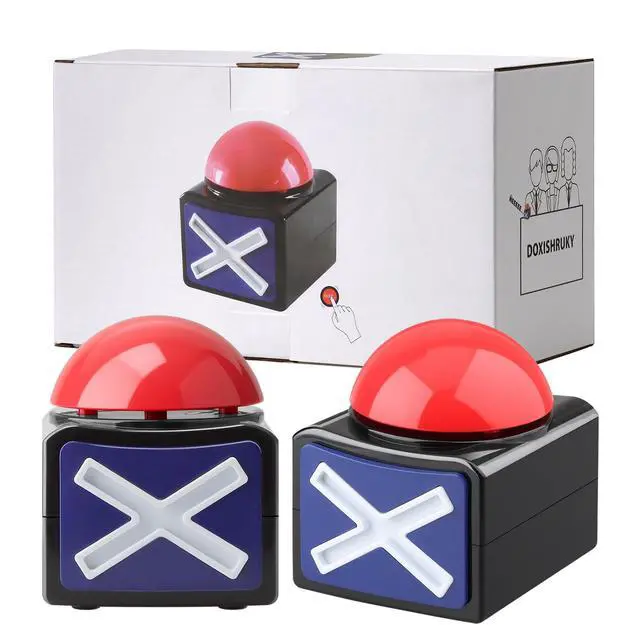 Alt view image 4 of 7 - 2 Pack Game Buzzers with Lights & Sound - Quiz Buzzer Buttons for Family Feud, Trivia, Talent Shows - Party Contest Props Red LED & 3-Second Alarm