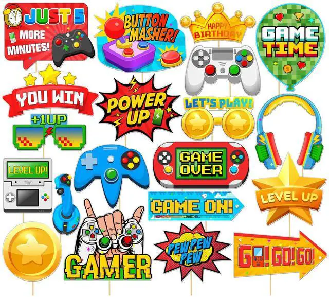 Main image of Game on Party Photo Booth Props, Video Game Birthday Party Decoration Level Up Theme Decorations for Boy Gamer Birthday Party Supplies 20Pcs