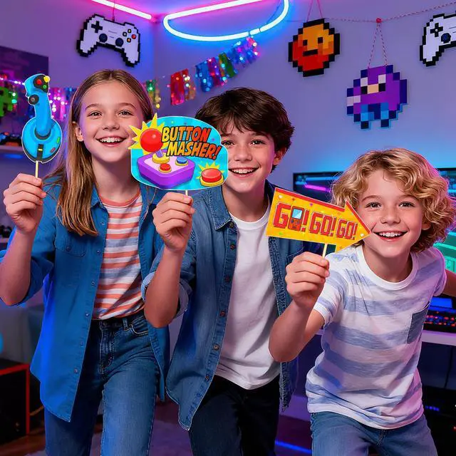 Alt view image 6 of 7 - Game on Party Photo Booth Props, Video Game Birthday Party Decoration Level Up Theme Decorations for Boy Gamer Birthday Party Supplies 20Pcs