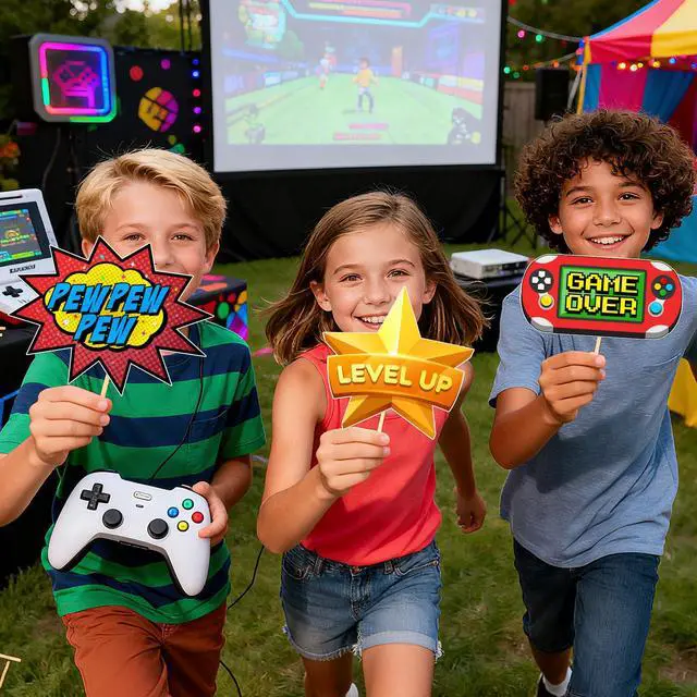 Alt view image 7 of 7 - Game on Party Photo Booth Props, Video Game Birthday Party Decoration Level Up Theme Decorations for Boy Gamer Birthday Party Supplies 20Pcs