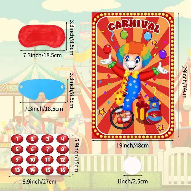Alt view image 2 of 7 - Circus Party Games, Pin The Noses on The Clown With 32 Pcs Nose Stickers, Large Carnival Clown Games Poster for Kids Birthday Party School Classroom Carnival Party Supplies