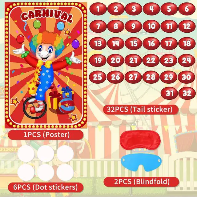 Alt view image 6 of 7 - Circus Party Games, Pin The Noses on The Clown With 32 Pcs Nose Stickers, Large Carnival Clown Games Poster for Kids Birthday Party School Classroom Carnival Party Supplies